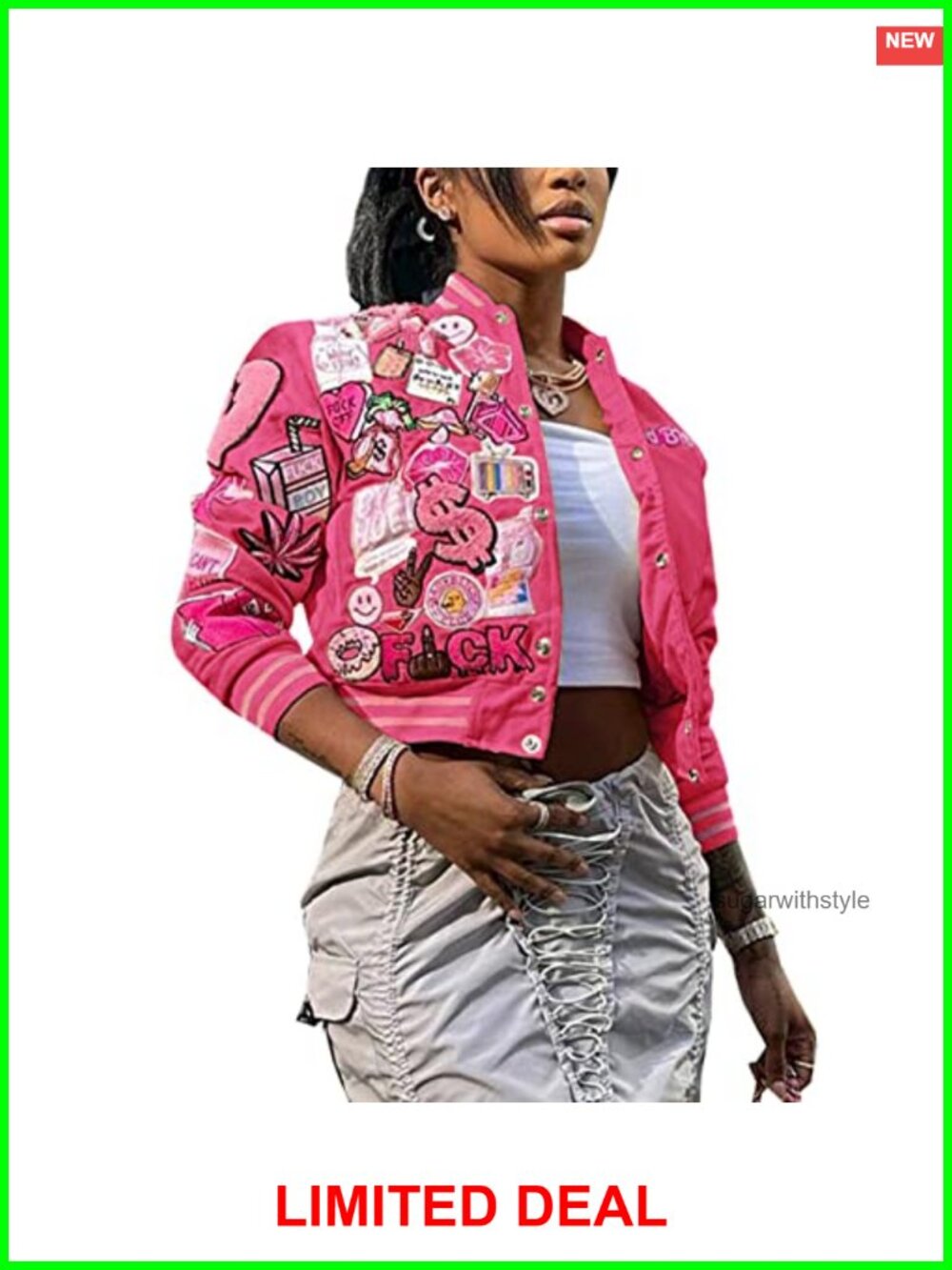 Women's Varsity Jacket Vintage Patches Letterman Cropped Bomber Lightweight